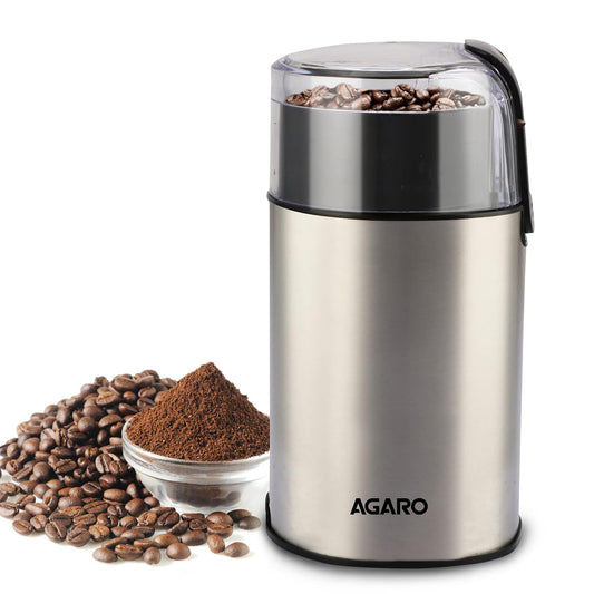 AGARO Grand Electric Grinder – 60g Capacity, Stainless Steel Blades, Portable Dry Bean & Spice Grinder (Silver)