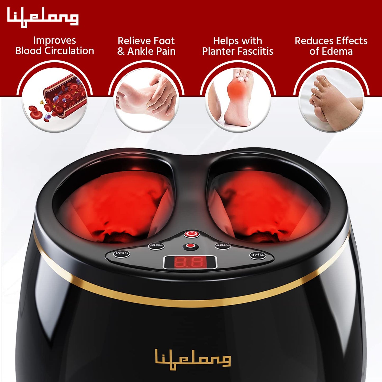 Lifelong LLM432 Airbag Foot Massager with Heat | Shiatsu Deep Kneading & Air Compression for Pain Relief | FREE Lint Remover Worth ₹699