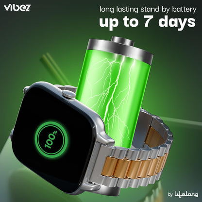 Vibez Majestic Luxury Smartwatch for Men & Women | 1.83" HD Display, Stainless Steel Strap, Bluetooth Calling, 60 Sports Modes & 100+ Watch Faces |SILVER|