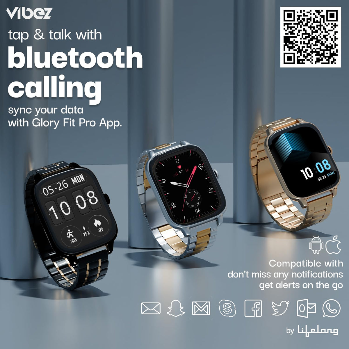 Vibez Majestic Luxury Smartwatch for Men & Women | 1.83" HD Display, Stainless Steel Strap, Bluetooth Calling, 60 Sports Modes & 100+ Watch Faces |SILVER|
