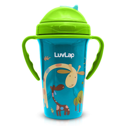 A LuvLap Baby Silicone Straw Sipper Cup 300ml with Handle & Weighted Straw | BPA Free Anti-Spill Training Cup for Kids | Bite Resistant | Multicolour Mix Models | Buy 1 Get 2 Free 🚚