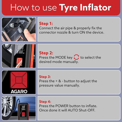 AGARO Regal Tyre Inflator & Jump Starter | 150 PSI Cordless Air Compressor | 10000mAh Rechargeable Battery | Digital Display | LED Light | For Cars & Bikes