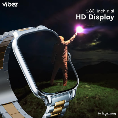 Vibez Majestic Luxury Smartwatch for Men & Women | 1.83" HD Display, Stainless Steel Strap, Bluetooth Calling, 60 Sports Modes & 100+ Watch Faces |SILVER|