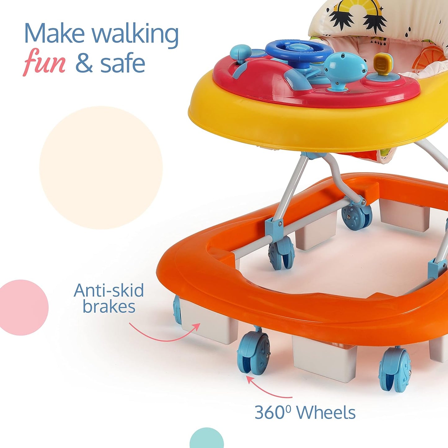 LuvLap Sunshine Baby Walker with Parental Push Handle | Anti-Fall & Anti-Skid | Height Adjustable | Music & Light Toys | 6–18 Months | FREE AirPods Worth ₹499