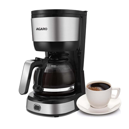 AGARO Royal 750W Drip Coffee Maker | 600ml Borosilicate Glass Carafe | 4 Big Cups | Cone Filter | Auto Shut-Off | Water Level Indicator | Stainless Steel Body (Black)