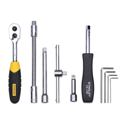 STANLEY STMT72794-8 46-Piece 1/4" Square Drive Metric Socket & Bit Set | Maxi-Drive™ Technology | Double Nickel Chromium Alloy | Quick Release Ratchet | Professional Tool Kit | Free Delivery