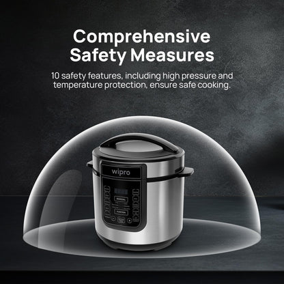 Wipro Elato 6L Digital Electric Pressure Cooker – 10 Preset Multi-Cooking Functions, 1000W, Stainless Steel Pot, Safety Lock