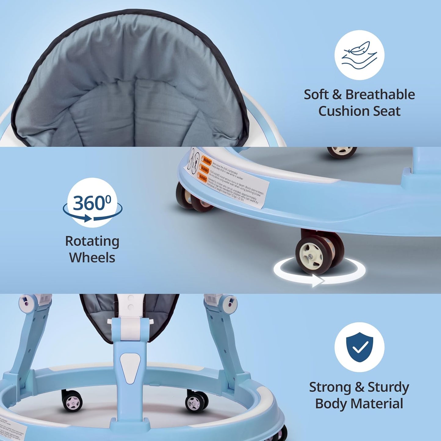 LuvLap 360° Joy Baby Walker (6–18 Months) | 3 Height Levels, Music Toy Tray & Food Tray | Safe & Comfortable Baby Walker + FREE AirPods Worth ₹499 🎁