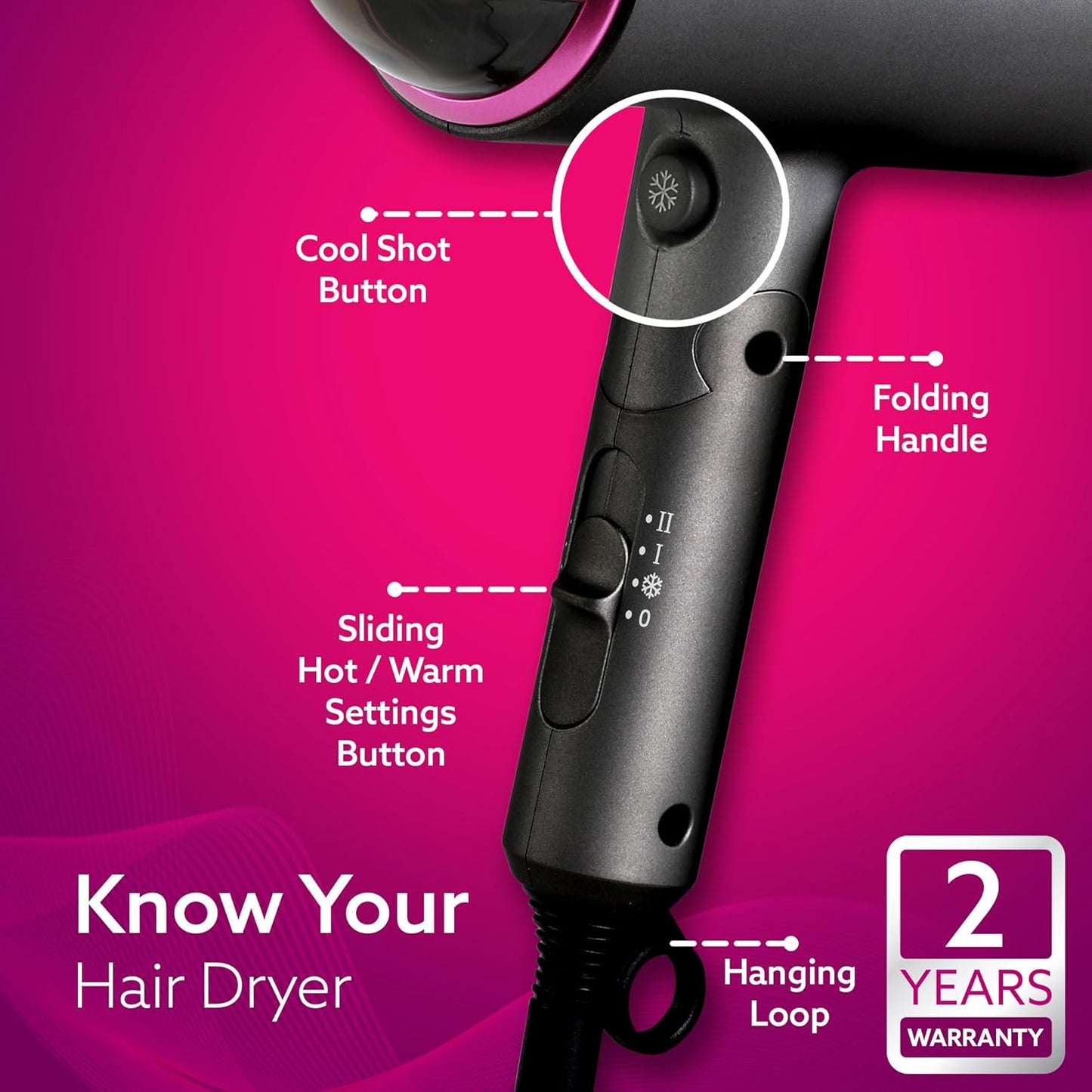 AGARO HD-1214 Premium Hair Dryer | 1400W Power, 3 Heat Settings & Cool Shot