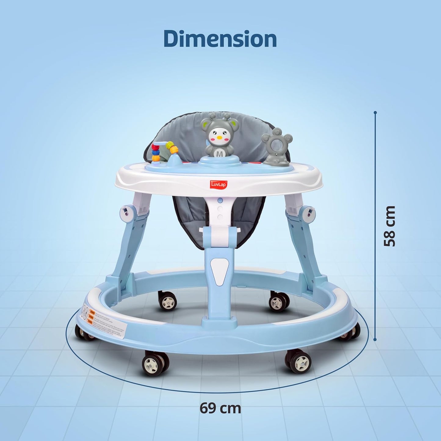 LuvLap 360° Joy Baby Walker (6–18 Months) | 3 Height Levels, Music Toy Tray & Food Tray | Safe & Comfortable Baby Walker + FREE AirPods Worth ₹499 🎁
