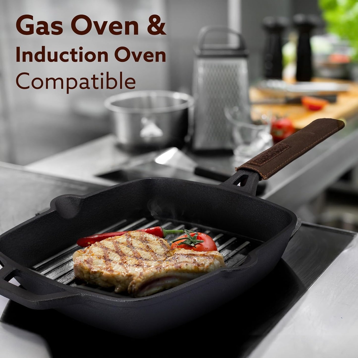 AGARO Royal Pre-Seasoned Cast Iron Grill Pan 24cm (1.9L) | Heavy Duty | No Chemical Coating | Gas & Induction Compatible