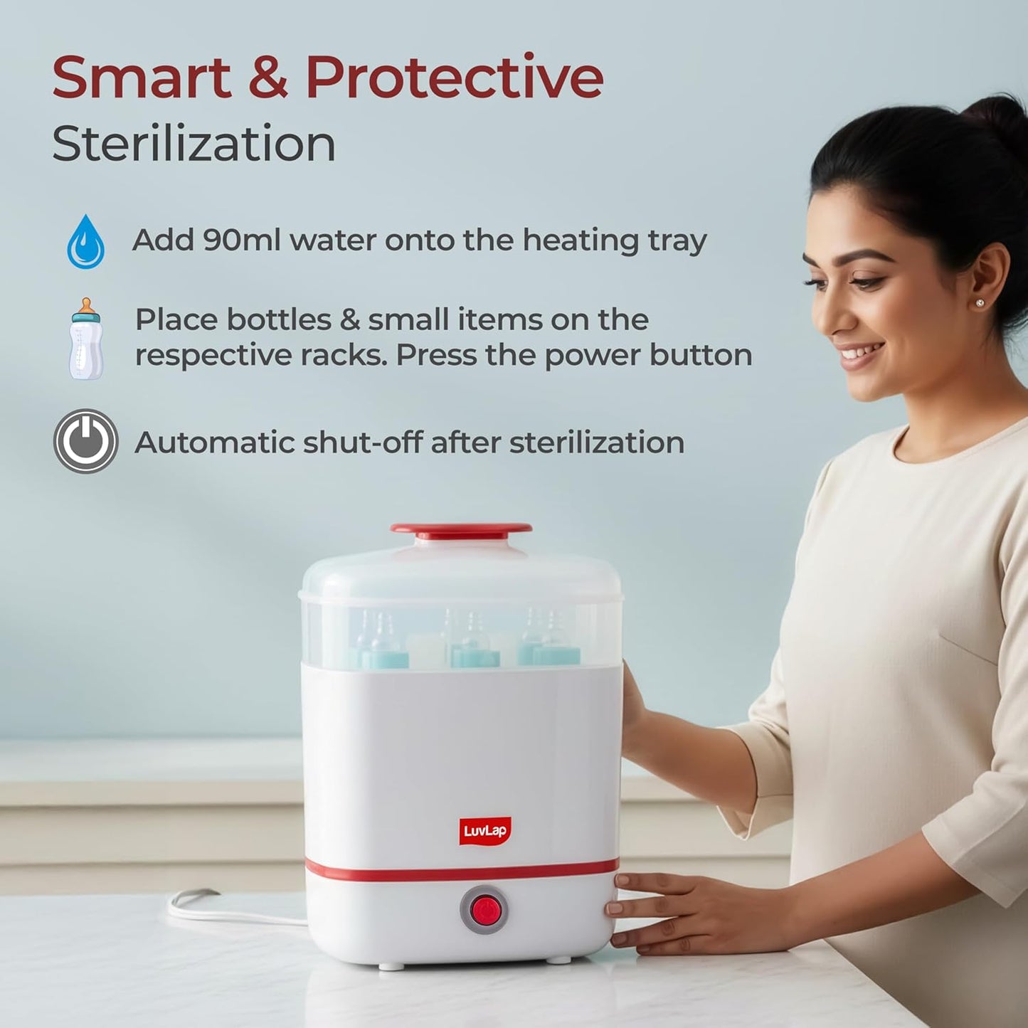 LuvLap 3-in-1 Electric Steam Sterilizer for Baby Bottles & Accessories | 99.9% Germ Kill | 8-Min Fast Sterilization | Keeps Sterile Up to 24 Hours + FREE LuvLap Baby Silicone Straw Sipper Cup 300ml (Pack of 3 Worth ₹1,399) | Free Delivery