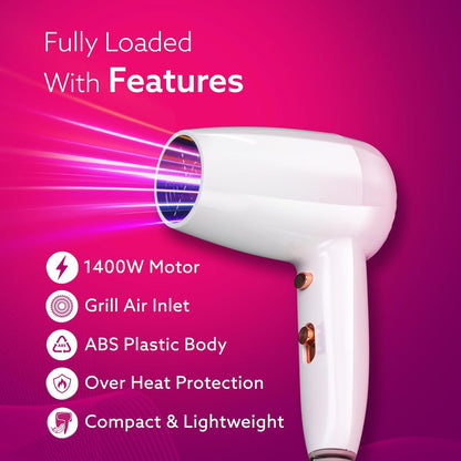 AGARO HD1417 Wall Mounted Hair Dryer 1400W | Compact Hotel & Bathroom Dryer