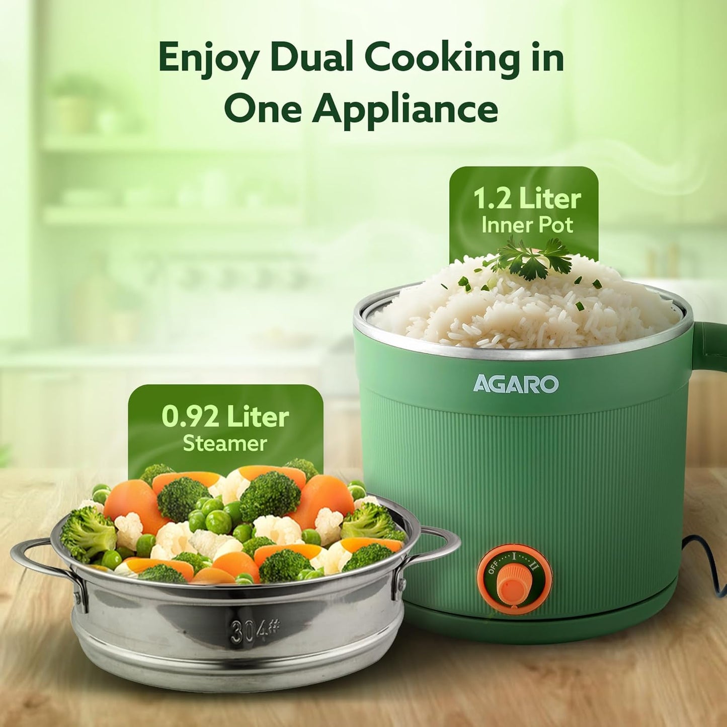 AGARO Regency Multi-Cook Electric Kettle 1.2L with Steamer | 600W | Double Layer Body | Variable Temp | Tea, Coffee, Eggs & Veggies + FREE AirPods Worth ₹499
