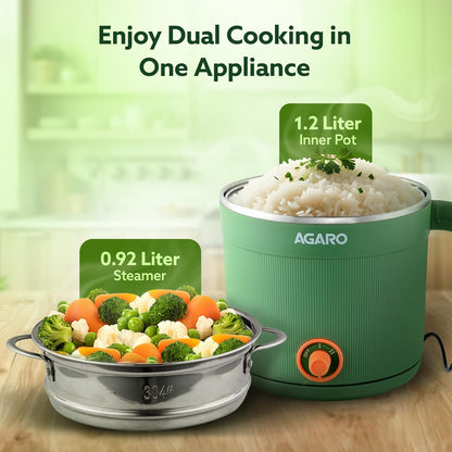 AGARO Regency Multi-Cook Electric Kettle 1.2L with Steamer | 600W | Double Layer Body | Variable Temp | Tea, Coffee, Eggs & Veggies + FREE AirPods Worth ₹499