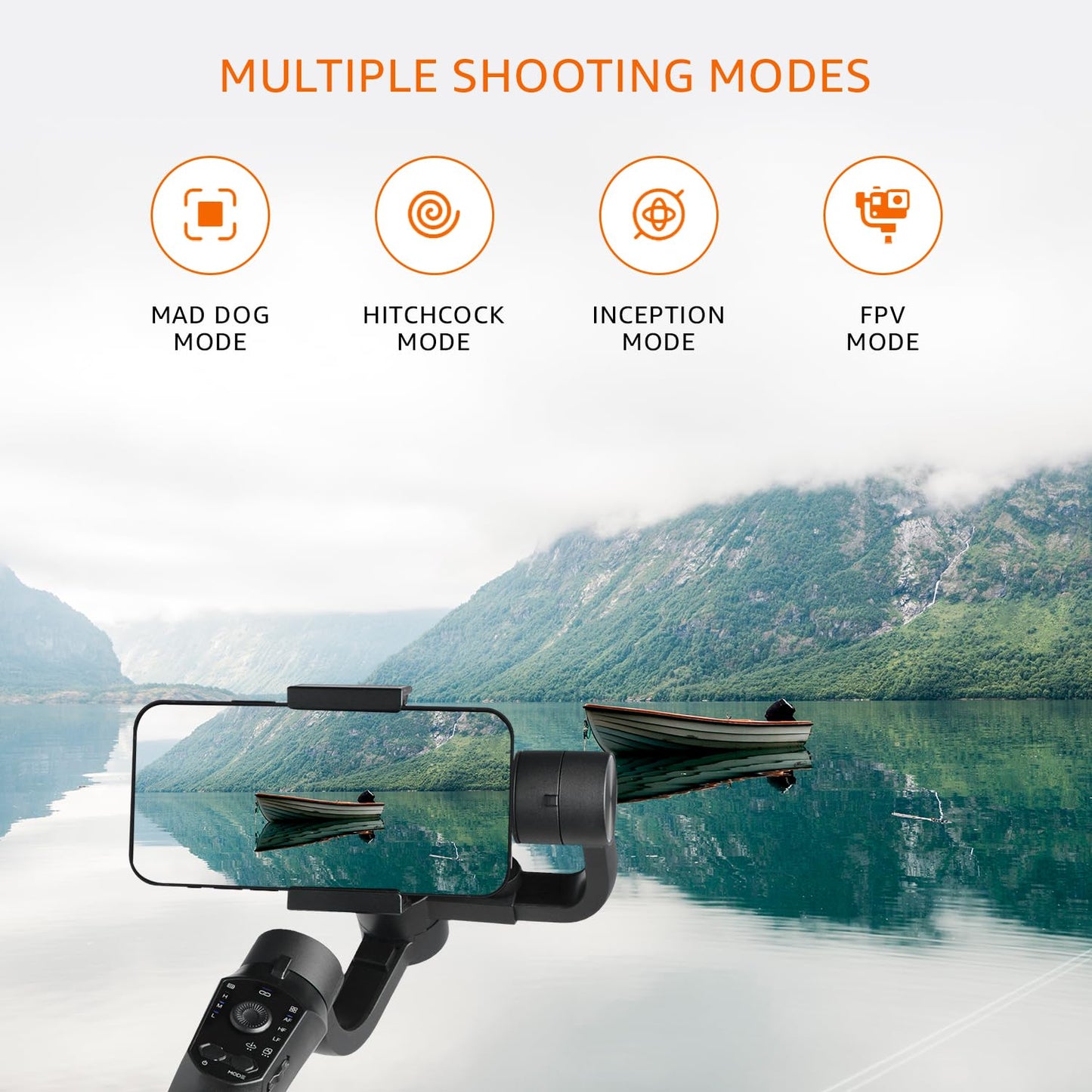 Amazon Basics Handheld Gimbal Stabiliser with 3-Axis Feature and Tripod, Facial Tracking, Time Lapse, FPV, Up to 12 Hours Operational Time, Compatible with All Smart Phones (Dark Grey)