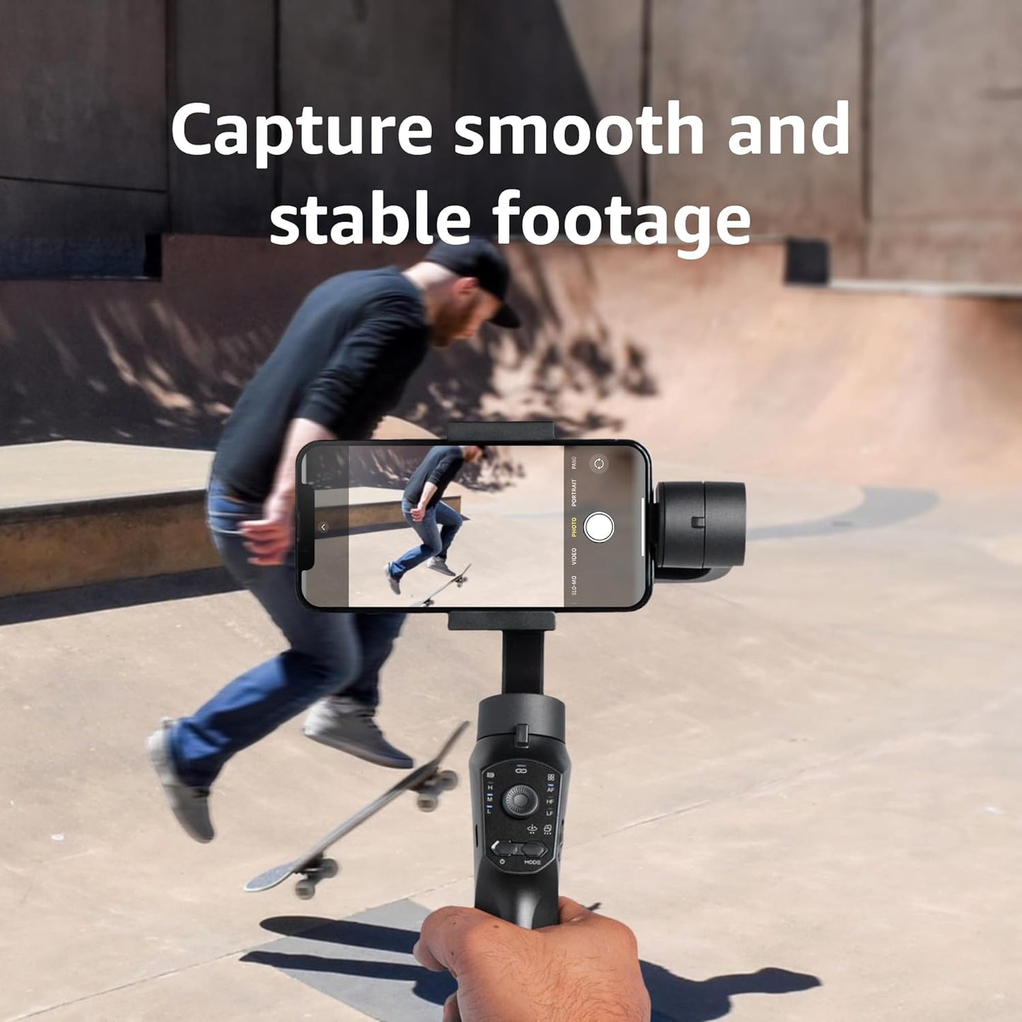 Amazon Basics Handheld Gimbal Stabiliser with 3-Axis Feature and Tripod, Facial Tracking, Time Lapse, FPV, Up to 12 Hours Operational Time, Compatible with All Smart Phones (Dark Grey)