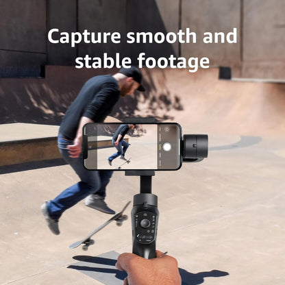 Amazon Basics Handheld Gimbal Stabiliser with 3-Axis Feature and Tripod, Facial Tracking, Time Lapse, FPV, Up to 12 Hours Operational Time, Compatible with All Smart Phones (Dark Grey)