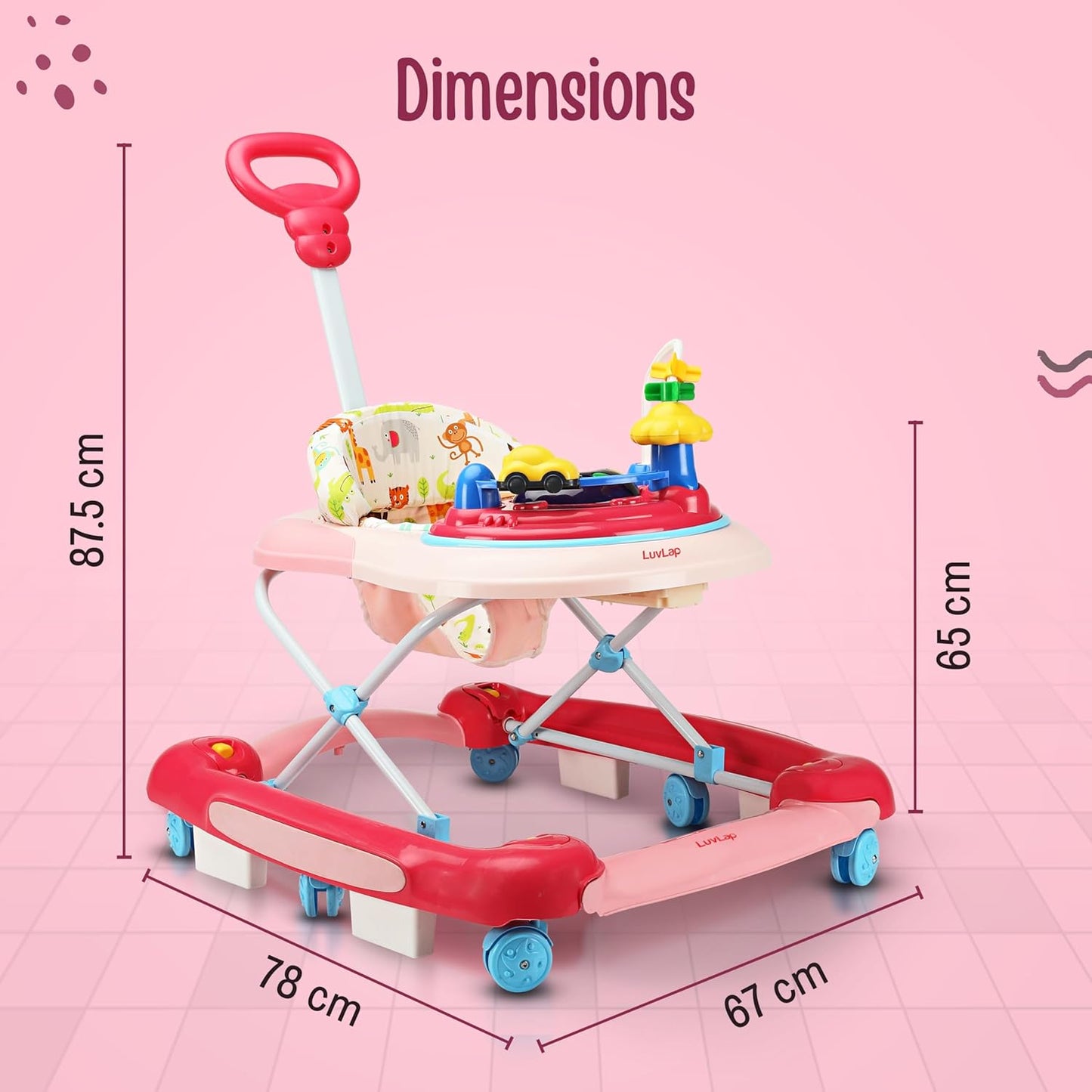 LuvLap Comfy 2-in-1 Baby Walker & Rocker (6–18 Months) | Push Handle, Anti-Fall Safety, Adjustable Height, Music & Lights | FREE AirPods Worth ₹499 🎁