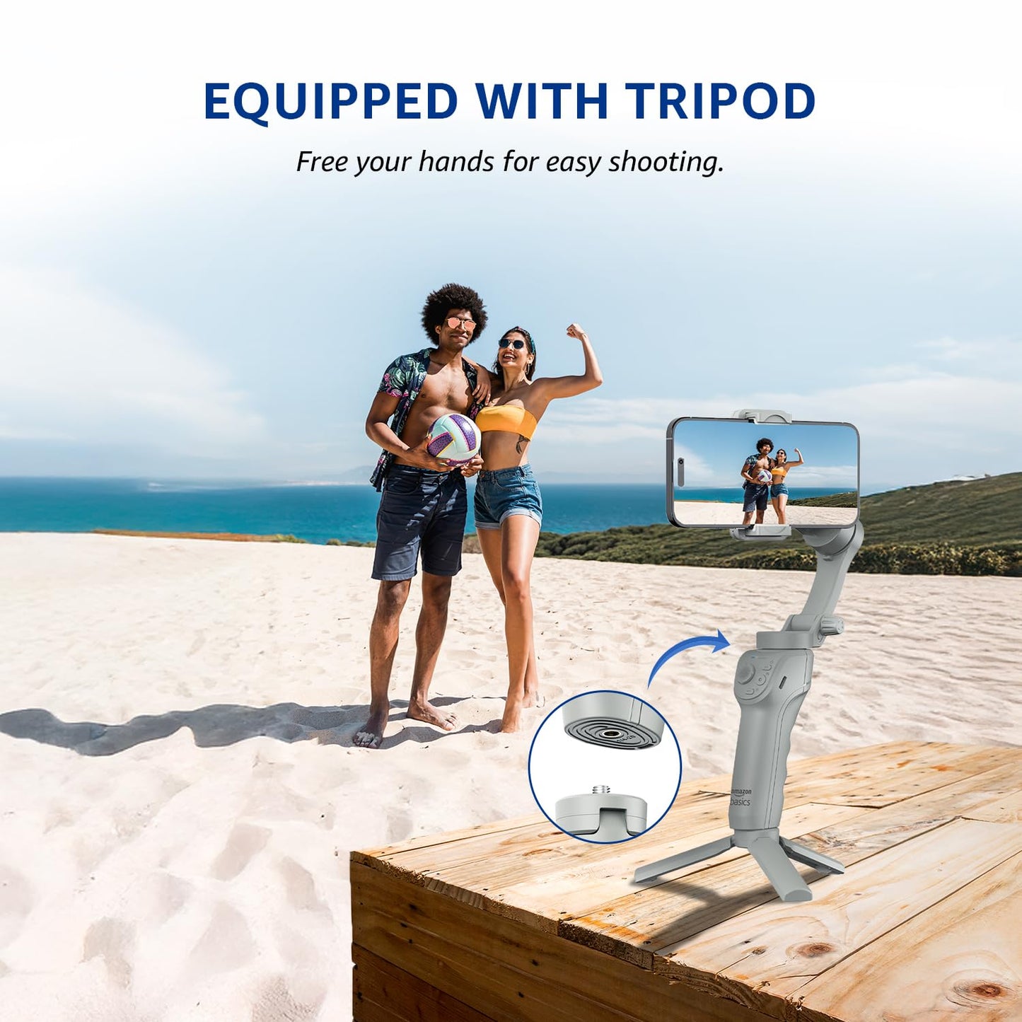 Amazon Basics 3-Axis Smartphone Gimbal Stabilizer with AI Face & Body Tracking | Foldable Design | Fill Light | 8Hr Battery | iPhone & Android Compatible + FREE AirPods Worth ₹699