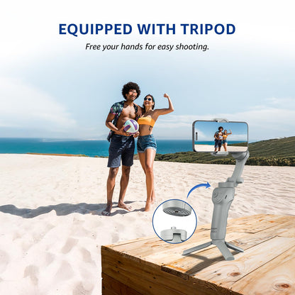 Amazon Basics 3-Axis Smartphone Gimbal Stabilizer with AI Face & Body Tracking | Foldable Design | Fill Light | 8Hr Battery | iPhone & Android Compatible + FREE AirPods Worth ₹699