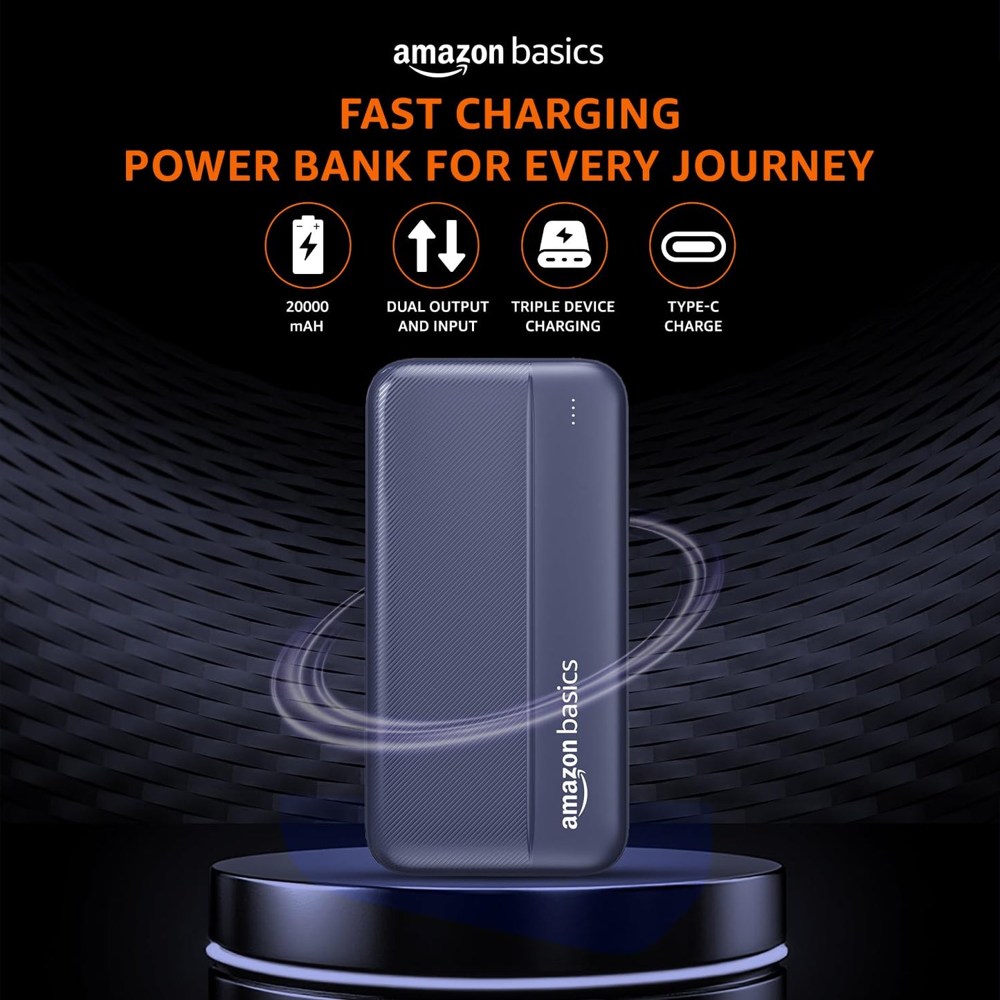 Amazon Basics 20000mAh Power Bank with 22.5W Fast Charging | Triple Device Support | Dark Blue