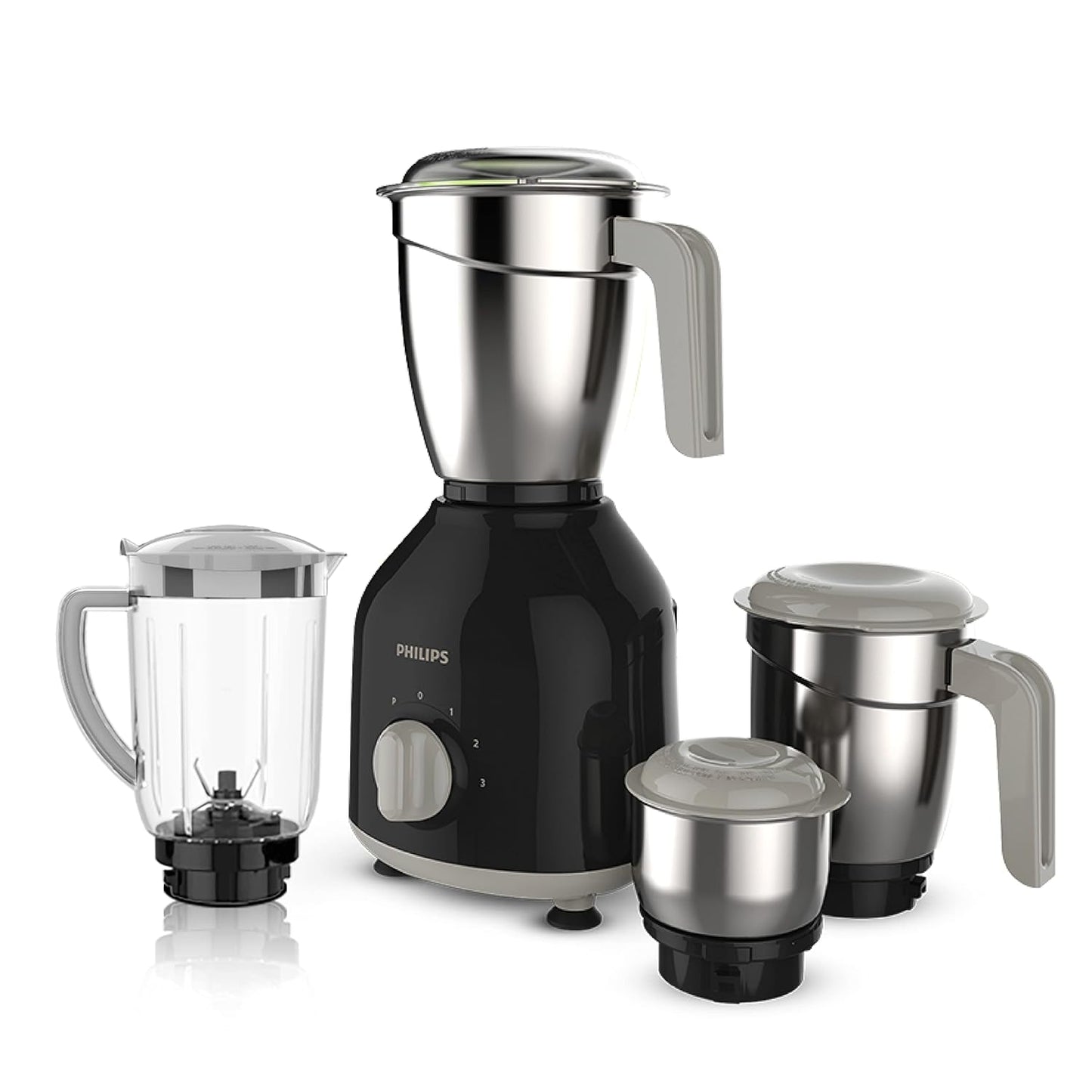 Philips HL7759/00 Mixer Grinder 750W Turbo Motor with 4 Stainless Steel Jars | Quick Cool Ventilation | 3 Speed Control | Black