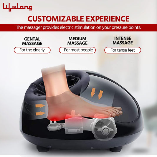 Lifelong LLM432 Airbag Foot Massager with Heat | Shiatsu Deep Kneading & Air Compression for Pain Relief | FREE Lint Remover Worth ₹699