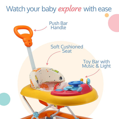 LuvLap Sunshine Baby Walker with Parental Push Handle | Anti-Fall & Anti-Skid | Height Adjustable | Music & Light Toys | 6–18 Months | FREE AirPods Worth ₹499