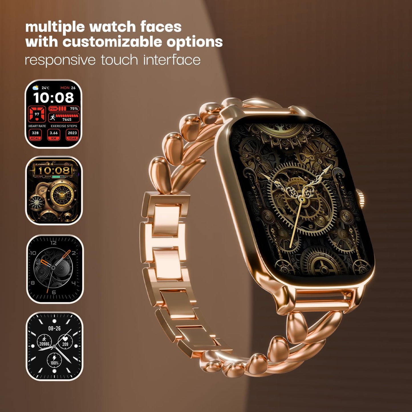 Vibez Allure Luxury Smart Watch for Women with Jewellery Gift Set – 1.83" HD Display, BT Calling Smartwatch, Stainless Steel Strap, Earrings, Necklace, Bracelet & Ring