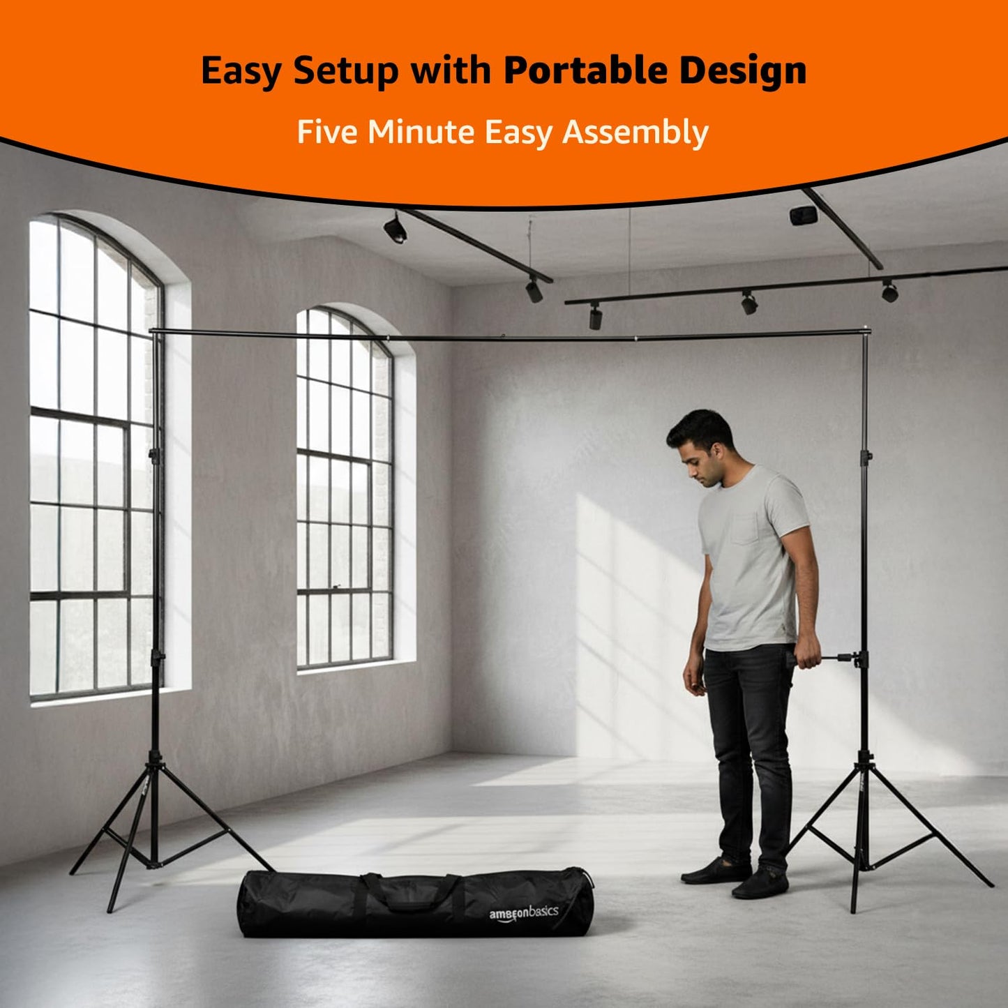 Amazon Basics 9 x 9 Feet Studio Background Stand Kit | Foldable Photography & Videography Backdrop
