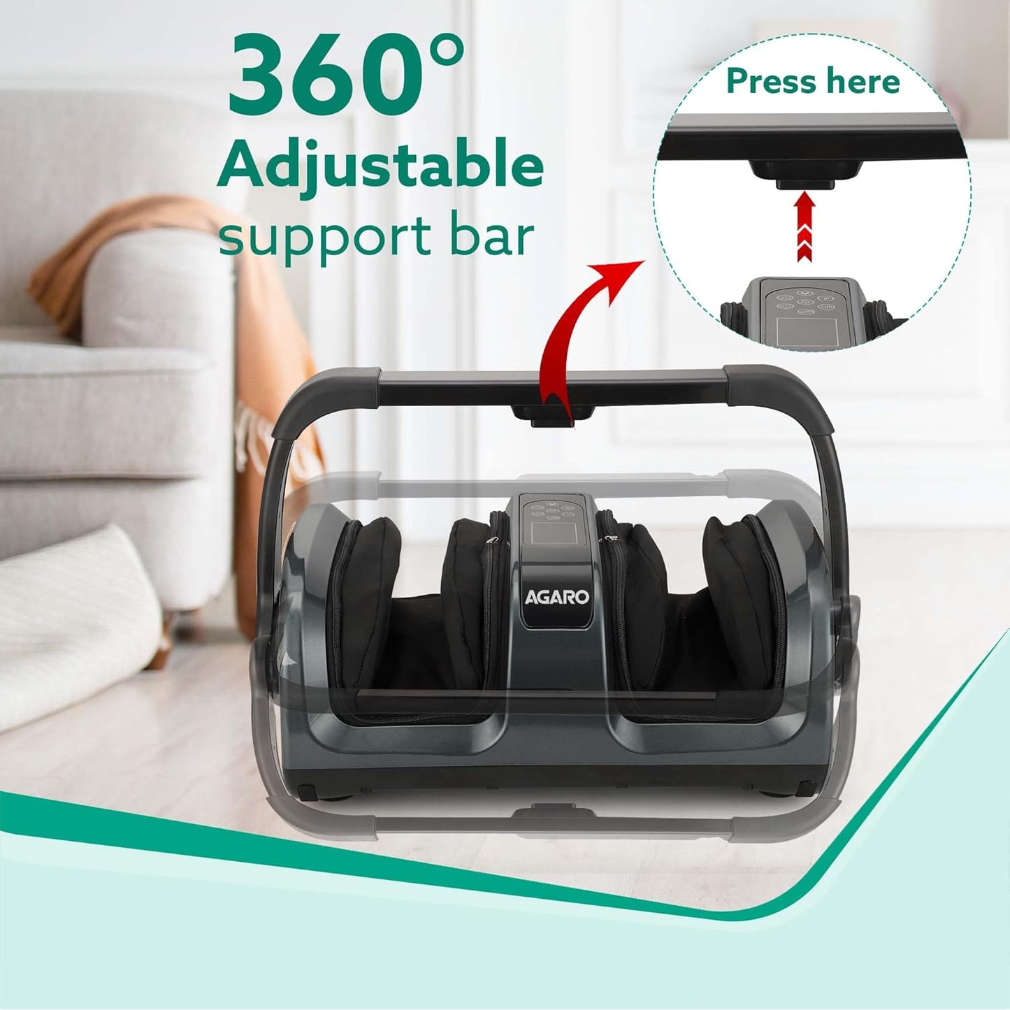 AGARO Royal Air Compression Foot Massager with Shiatsu Kneading, Rolling & Heat | Remote Control | Improves Blood Circulation & Relieves Foot Pain | FREE AGARO Lint Remover Worth ₹699