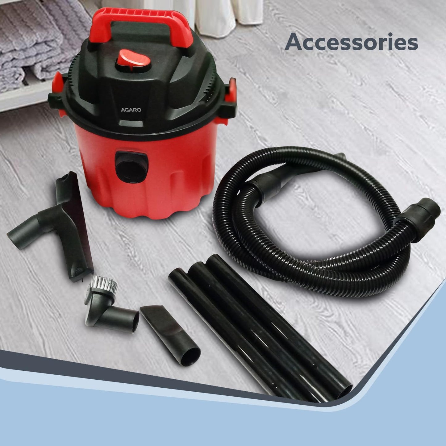 AGARO Rapid 1000W Wet & Dry Vacuum Cleaner | 16.5 kPa Suction | 10L Tank | Blower Function | Compact Home Cleaning Machine