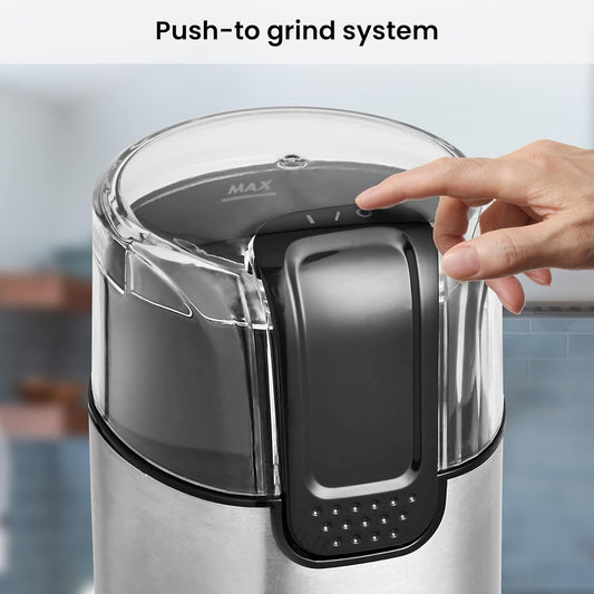 AGARO Grand Electric Grinder – 60g Capacity, Stainless Steel Blades, Portable Dry Bean & Spice Grinder (Silver)