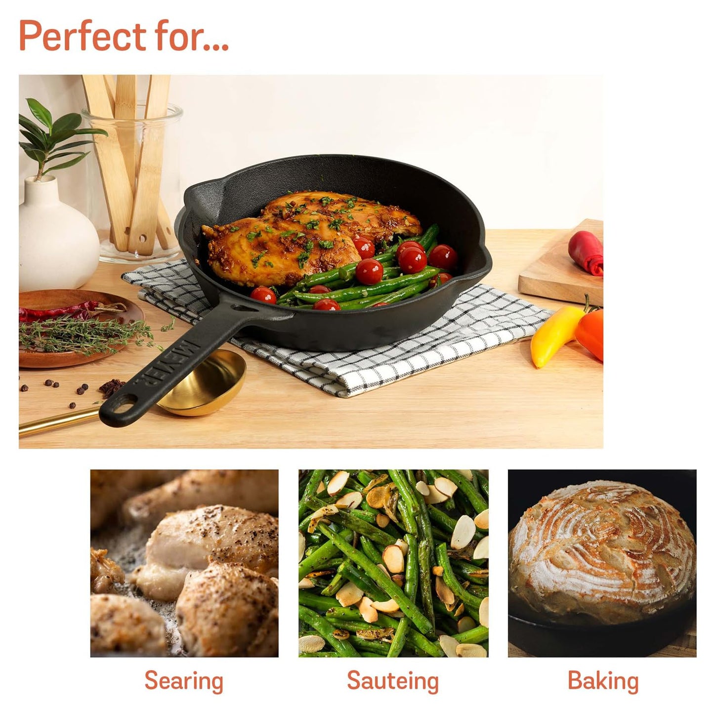 Meyer Pre-Seasoned Cast Iron Fry Pan 26cm | Heavy Duty Skillet | Gas & Induction Compatible | Durable Iron Cookware