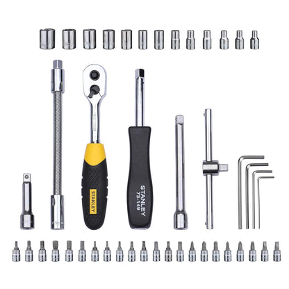 STANLEY STMT72794-8 46-Piece 1/4" Square Drive Metric Socket & Bit Set | Maxi-Drive™ Technology | Double Nickel Chromium Alloy | Quick Release Ratchet | Professional Tool Kit | Free Delivery