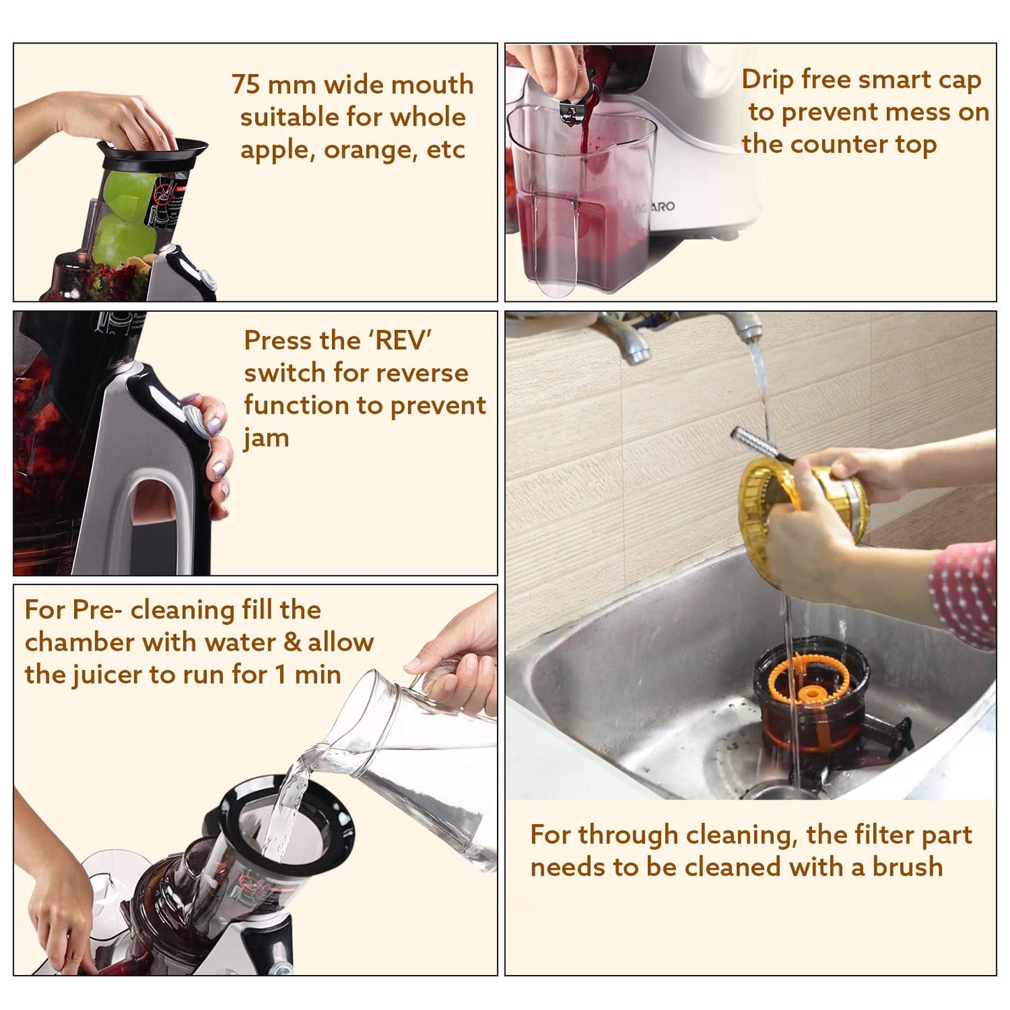 AGARO Imperial Professional Cold Press Slow Juicer – 240W Powerful Motor | Whole Fruit & Vegetable Juicer | 3 Strainers | All-in-1 Masticating Juicer | Grey/Black