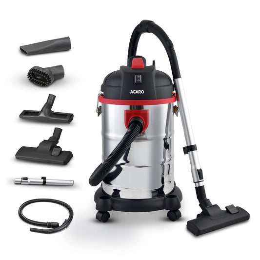 AGARO Ace 1600W Wet & Dry Vacuum Cleaner | 21.5KPa Powerful Suction | 30L Tank | Blower Function | Stainless Steel Body