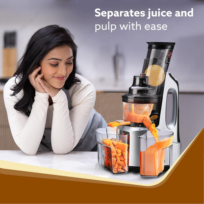AGARO Imperial Professional Cold Press Slow Juicer – 240W Powerful Motor | Whole Fruit & Vegetable Juicer | 3 Strainers | All-in-1 Masticating Juicer | Grey/Black