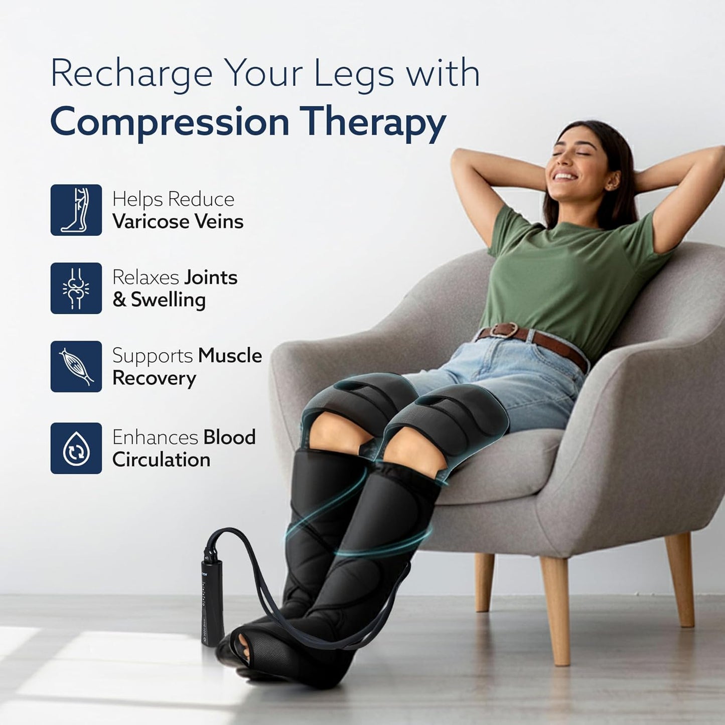 AGARO MAGMA Leg Massager for Foot, Calves & Thighs | Air Compression Therapy | Pain Relief & Circulation | Black | FREE Lint Remover ₹699