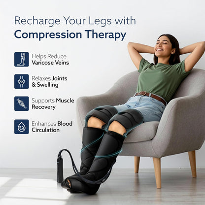 AGARO MAGMA Leg Massager for Foot, Calves & Thighs | Air Compression Therapy | Pain Relief & Circulation | Black | FREE Lint Remover ₹699