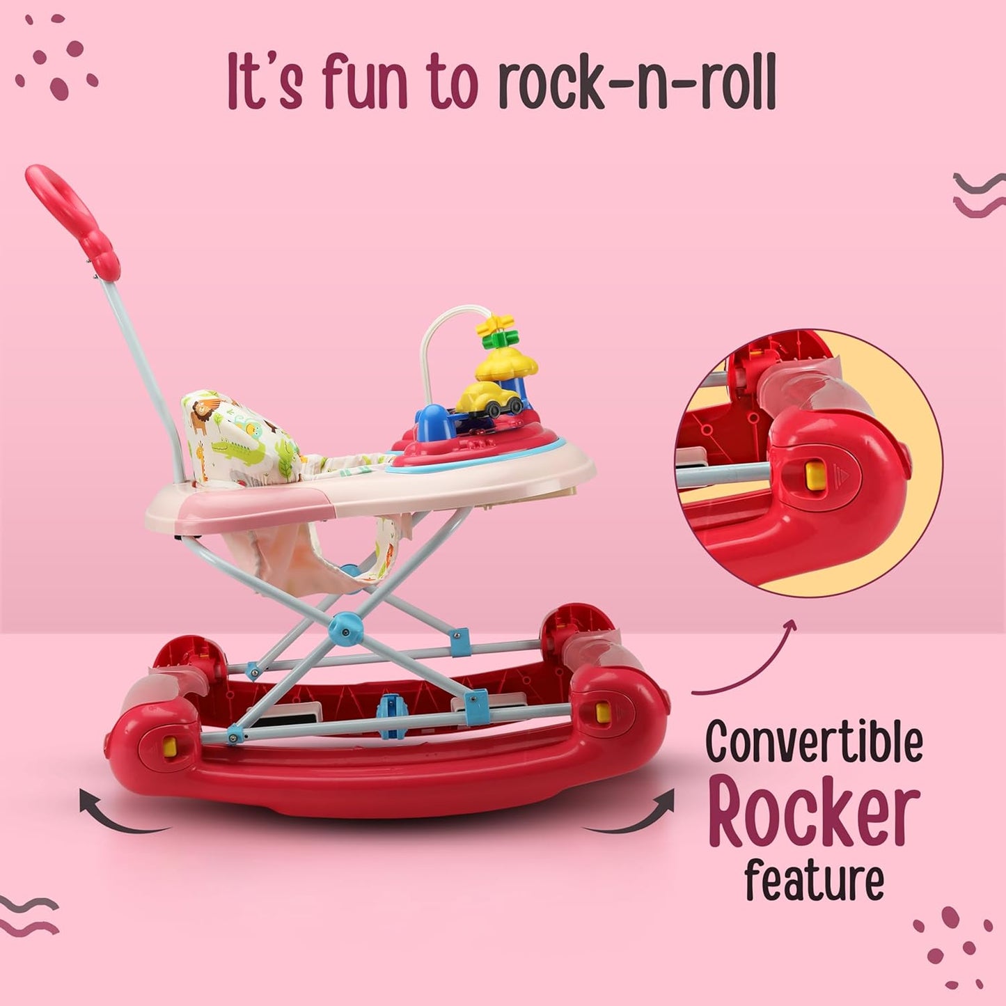 LuvLap Comfy 2-in-1 Baby Walker & Rocker (6–18 Months) | Push Handle, Anti-Fall Safety, Adjustable Height, Music & Lights | FREE AirPods Worth ₹499 🎁