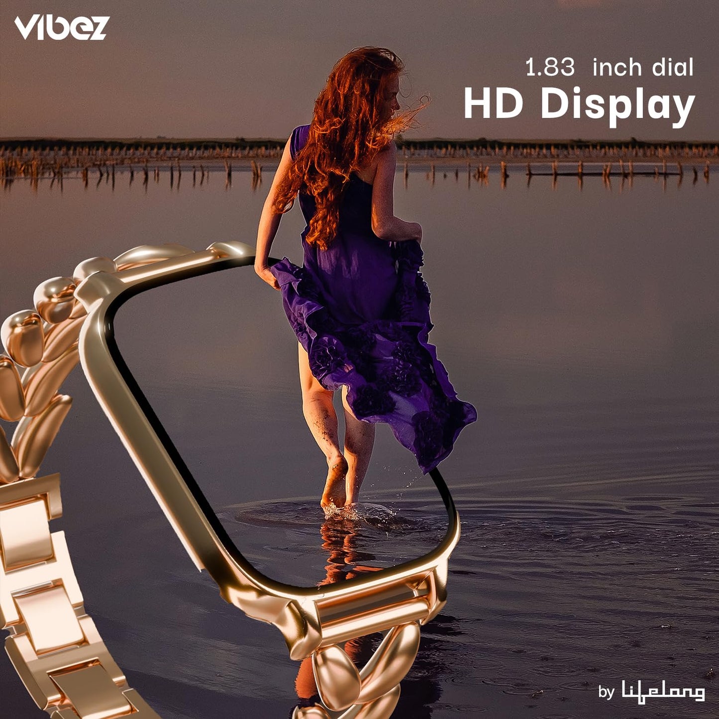 Vibez Allure Luxury Smart Watch for Women with Jewellery Gift Set – 1.83" HD Display, BT Calling Smartwatch, Stainless Steel Strap, Earrings, Necklace, Bracelet & Ring