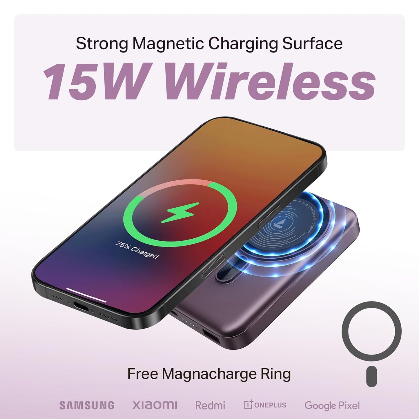 boAt EnergyShroom PB331 10000mAh MagSafe Magnetic Wireless Power Bank – 15W Wireless & 22.5W Fast Charging for iPhone 16/15/14/13/12 & Qi Android Devices