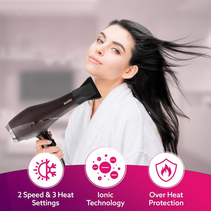 AGARO HD-1120 Professional 2000W Hair Dryer & Blower for Men & Women | Hot & Cold Air | Cool Shot | 2 Speed, 3 Heat Settings | Comb, Concentrator & Diffuser Nozzles