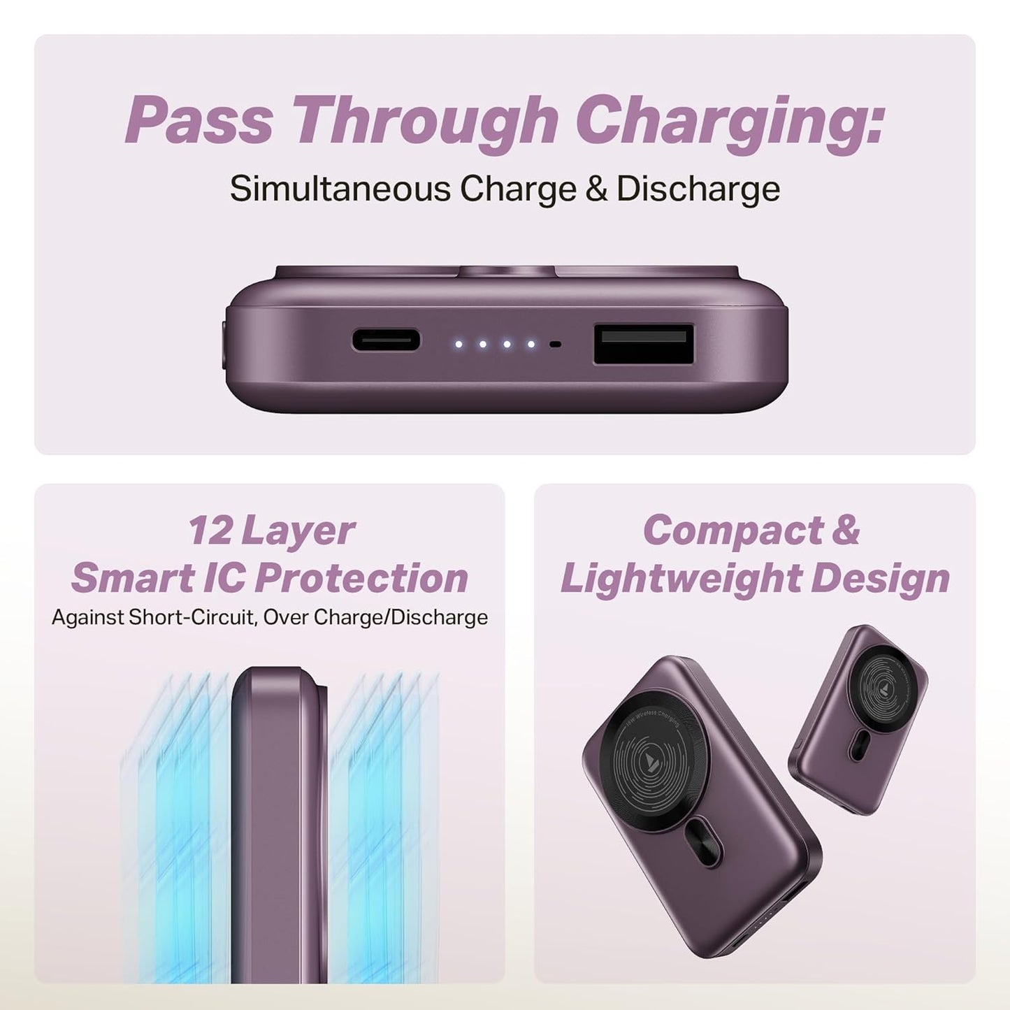 boAt EnergyShroom PB331 10000mAh MagSafe Magnetic Wireless Power Bank – 15W Wireless & 22.5W Fast Charging for iPhone 16/15/14/13/12 & Qi Android Devices