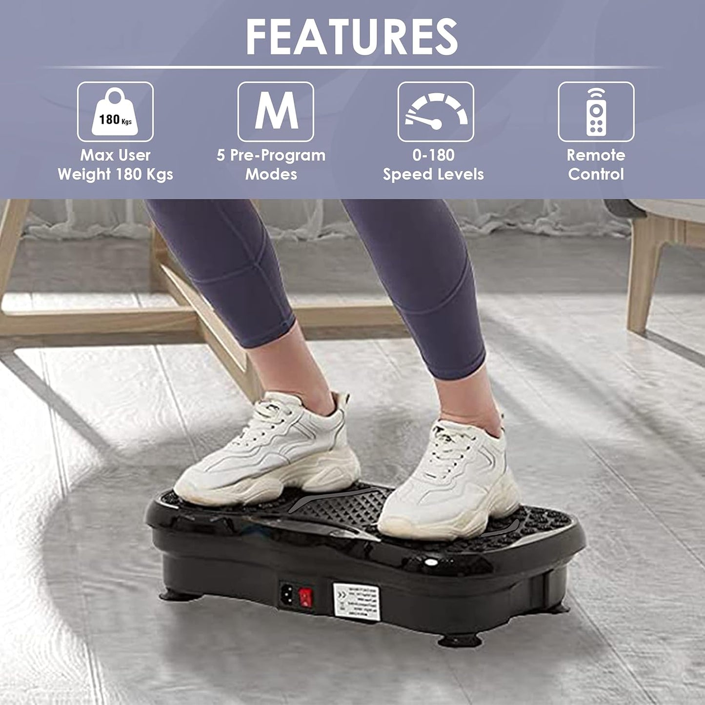 AGARO Alpha Crazyfit Vibration Plate Massager – Full Body Fitness Machine with 5 Program Modes, Remote Control & Exercise Bands for Weight Loss, Muscle Toning & Calorie Burn