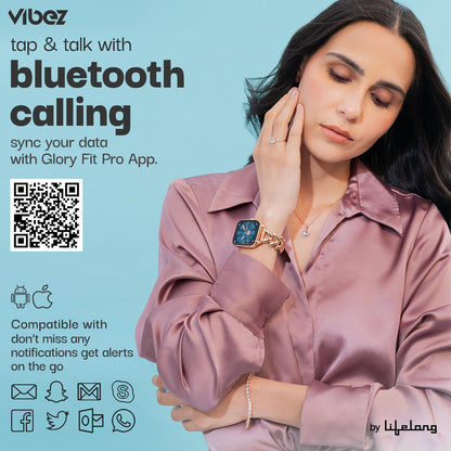 Vibez Allure Luxury Smart Watch for Women with Jewellery Gift Set – 1.83" HD Display, BT Calling Smartwatch, Stainless Steel Strap, Earrings, Necklace, Bracelet & Ring