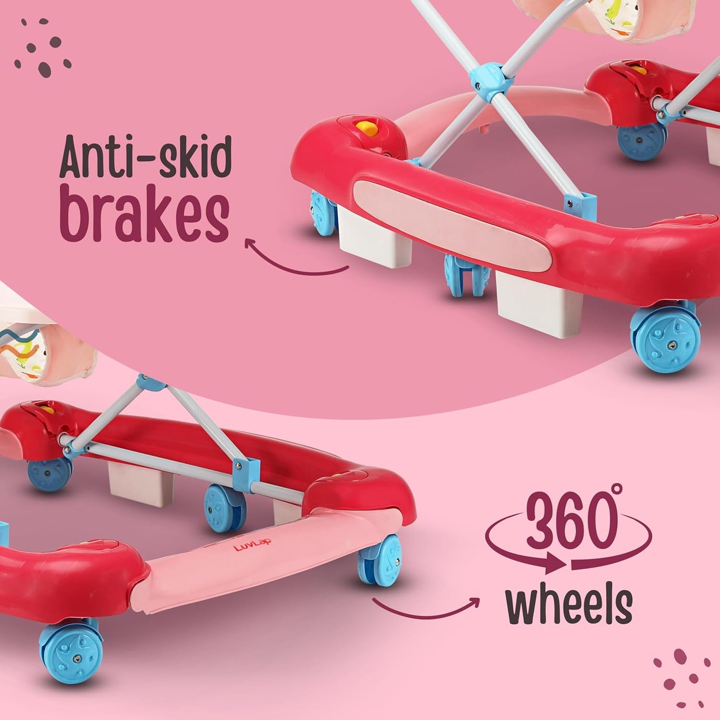 LuvLap Comfy 2-in-1 Baby Walker & Rocker (6–18 Months) | Push Handle, Anti-Fall Safety, Adjustable Height, Music & Lights | FREE AirPods Worth ₹499 🎁