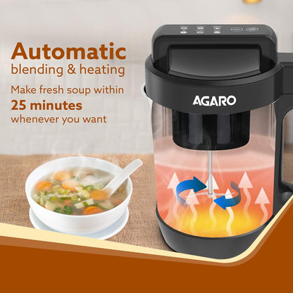 AGARO Elite Soup Maker 1L | Automatic Heating + Blending | 6 Preset Functions | Copper Motor | Stainless Steel Blades